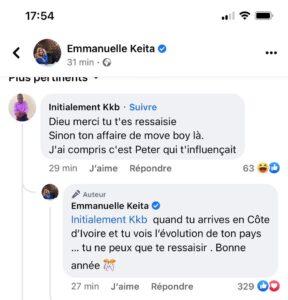 Emmanuelle Keita fait ses mea culpa au President Alassane Ouattara