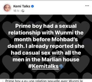 Primeboy a c0uché avec Wunmi dixit Kemitalks