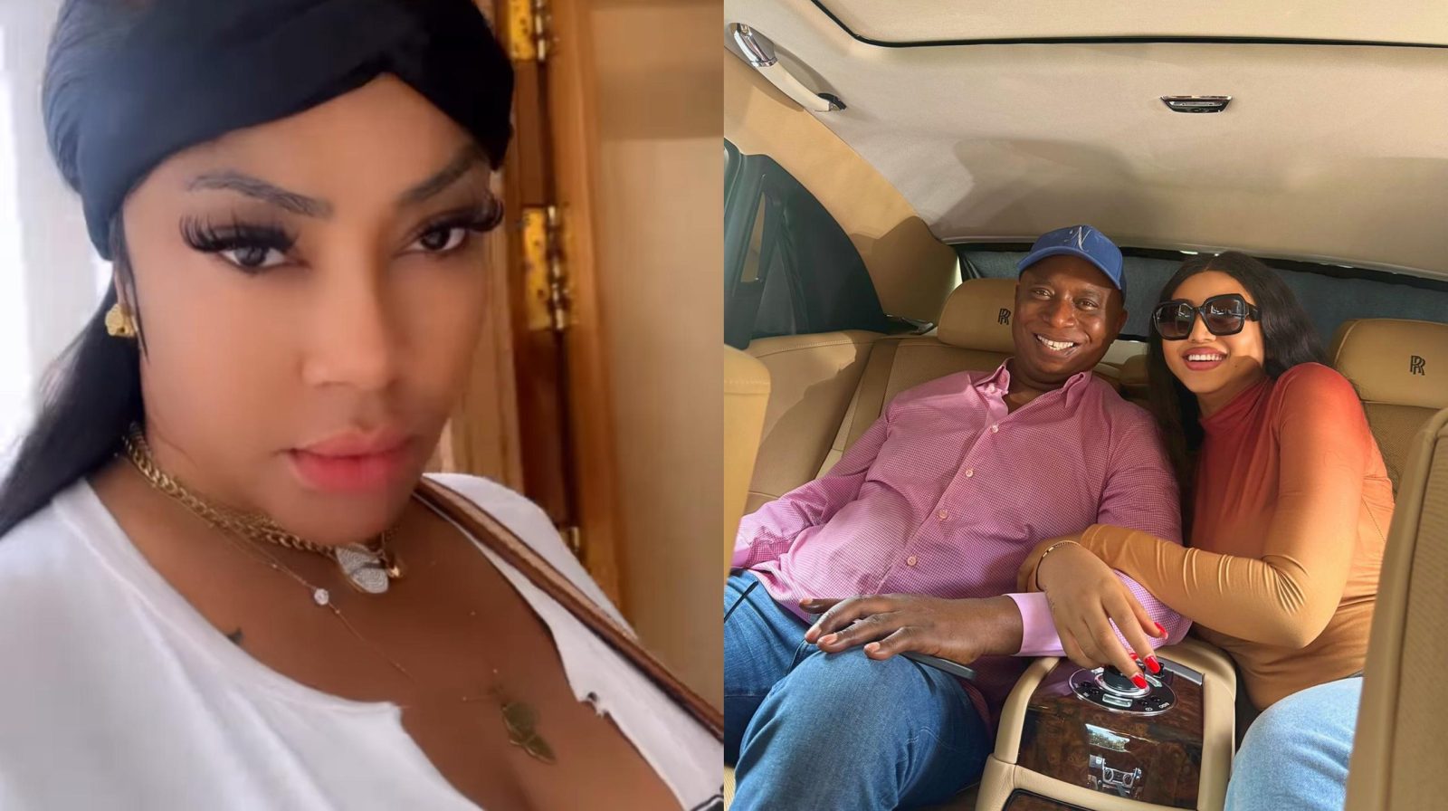 Photo collage Angela Okorie et Regina Daniels en compagnie de son mari Ned Nwoko